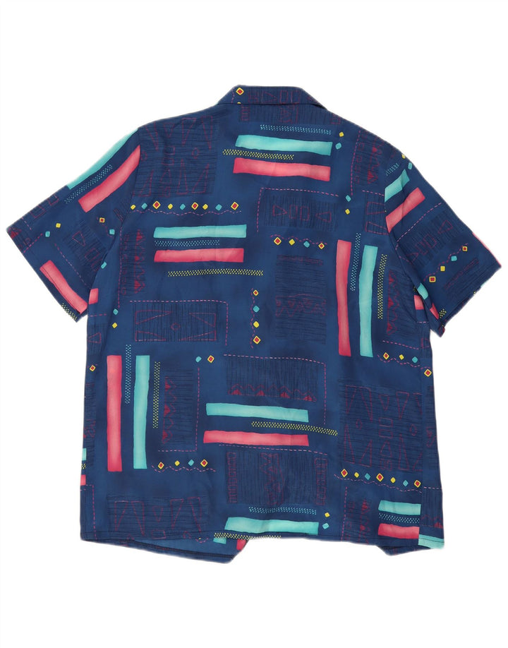 Vintage kortærmet skjorte til kvinder IT 54 2XL Marineblå Geometrisk