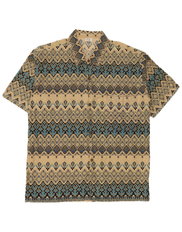 Vintage kortærmet herreskjorte 3XL gul blomsterbomuld