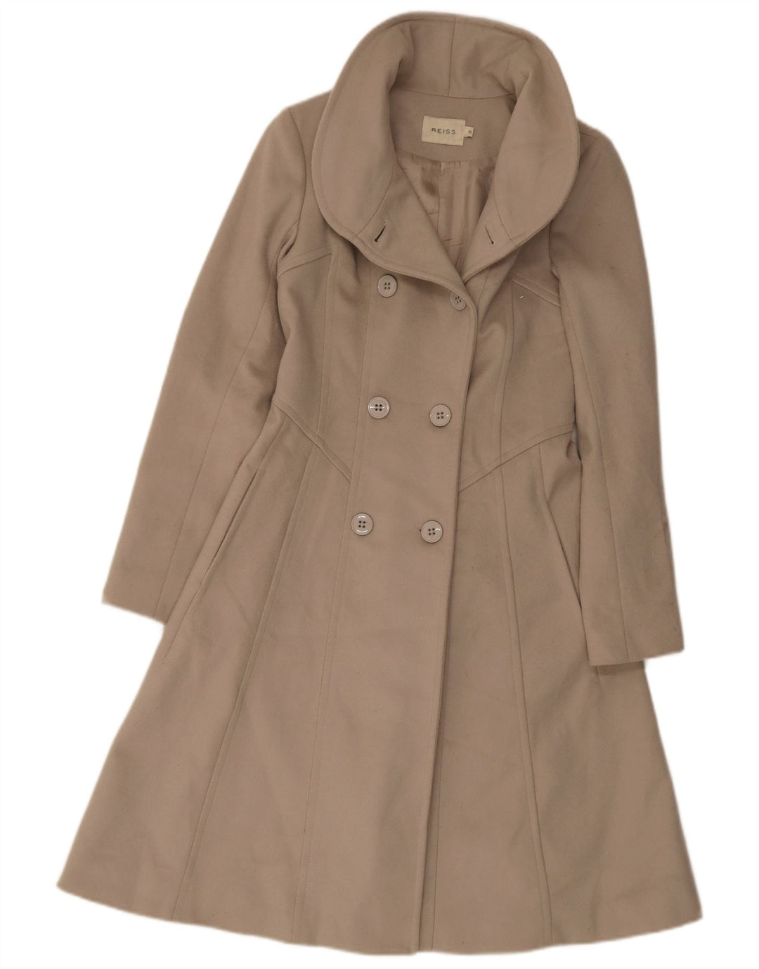 Reiss Dame Dobbeltradet Frakke UK 6 XS Beige Virgin Wool
