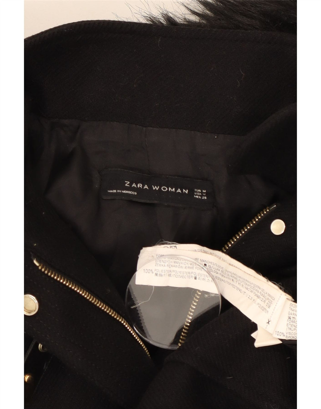 Zara Dame Hooded Bomber Jacket UK 14 Medium Black Polyester