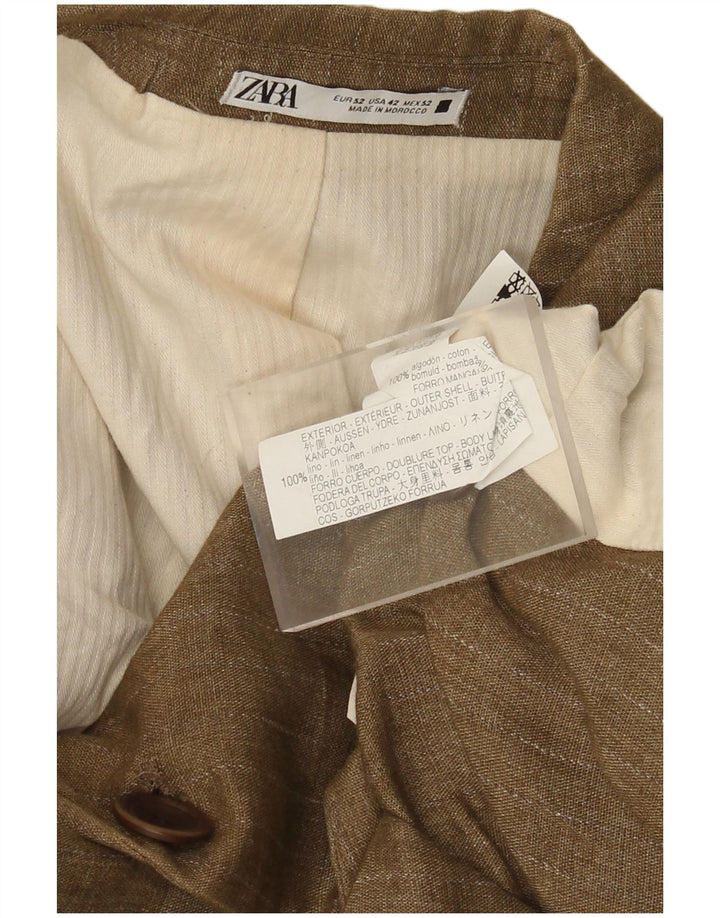 Zara Herre dobbeltradet blazerjakke EU 52 Large Beige Pinstripe Linned