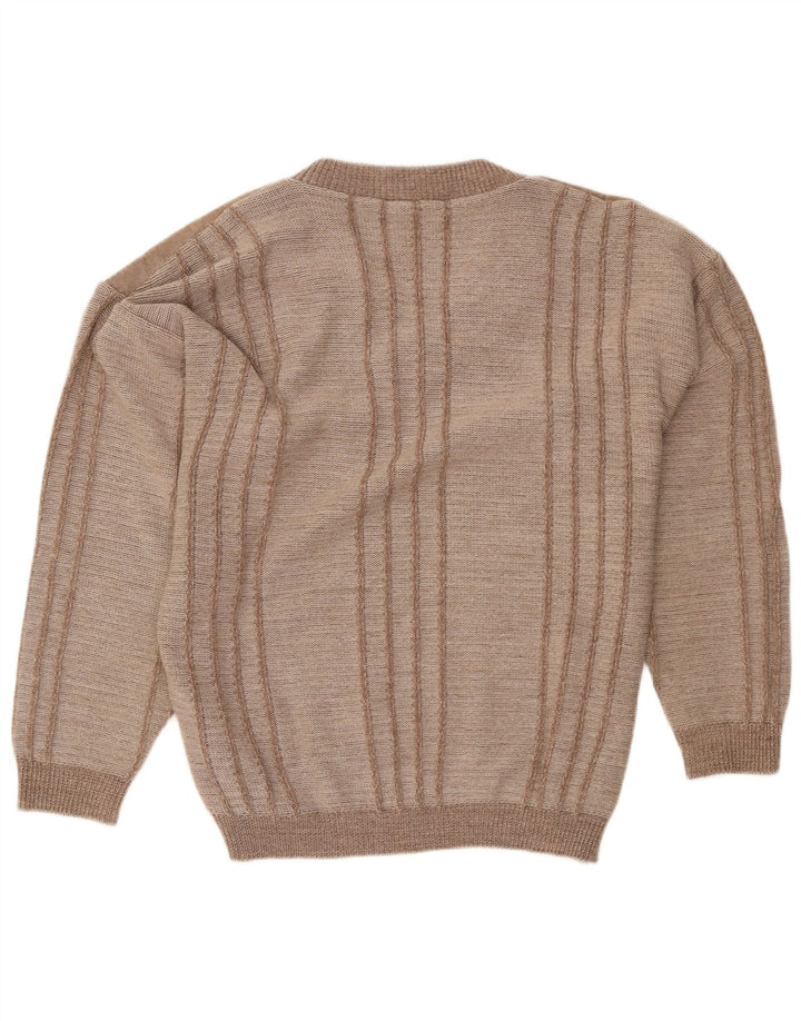 VINTAGE Herre V-hals sweater Medium Brun Geometrisk