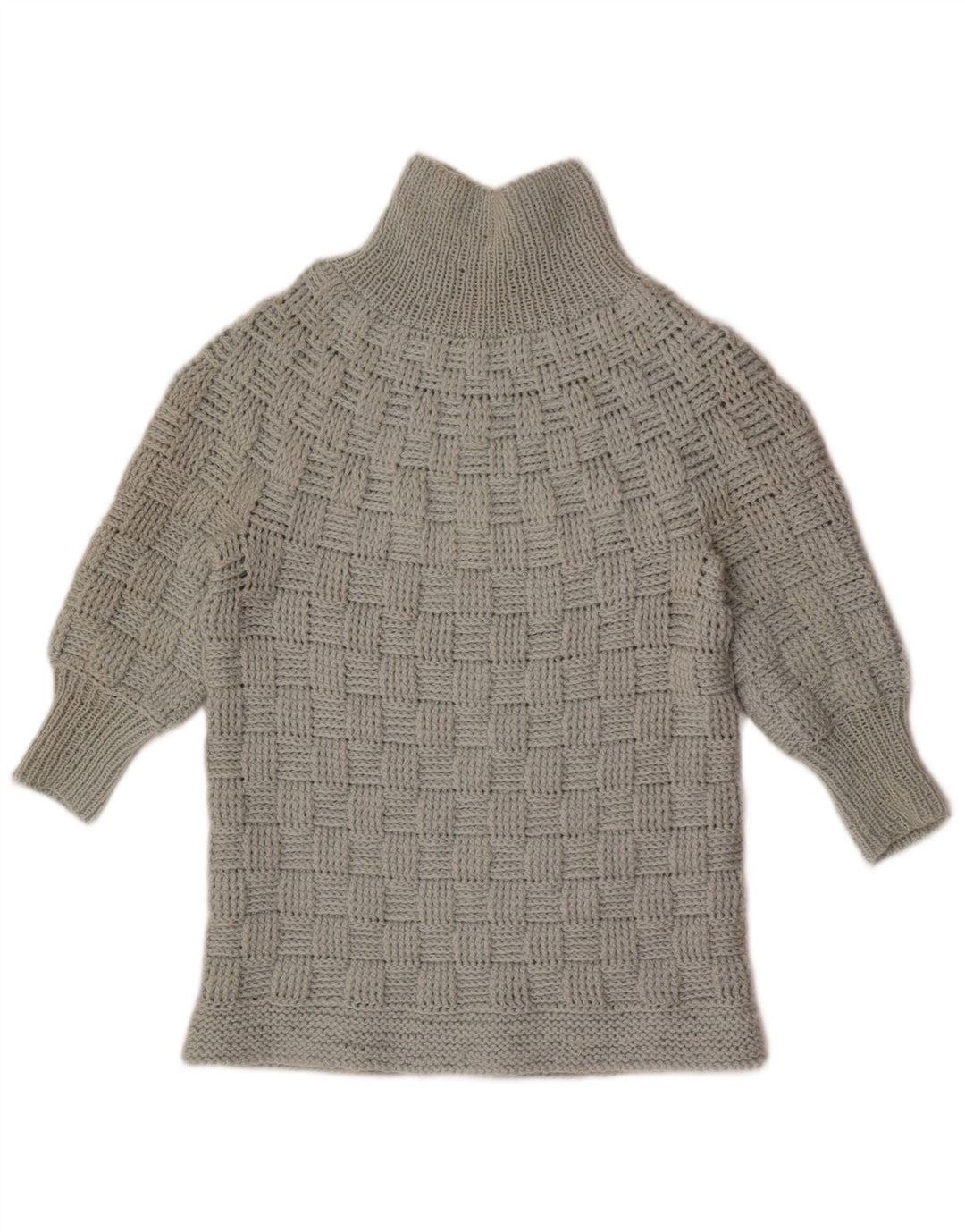 Vintage Dame 3/4 ærmet Turtle Neck Jumper Sweater UK 14 Medium Grey