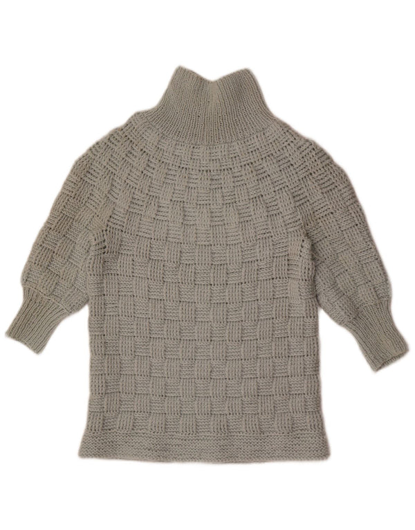 Vintage Dame 3/4 ærmet Turtle Neck Jumper Sweater UK 14 Medium Grey