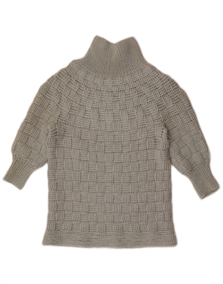 Vintage Dame 3/4 ærmet Turtle Neck Jumper Sweater UK 14 Medium Grey