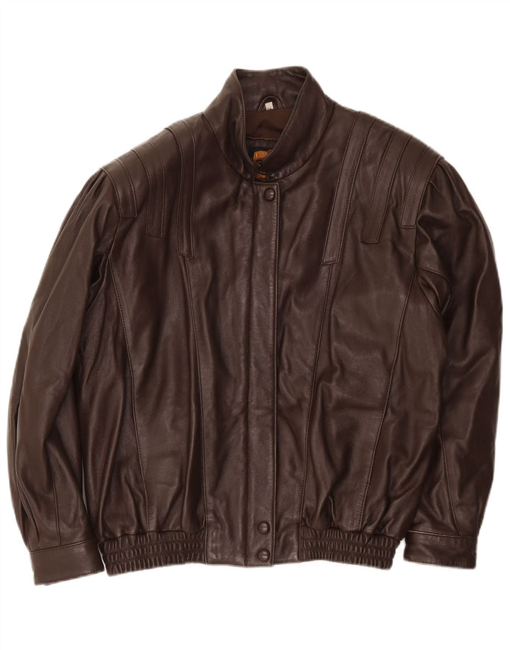 Vintage Dame Loose Fit Læder Bomber Jacket UK 14 Stor Brun