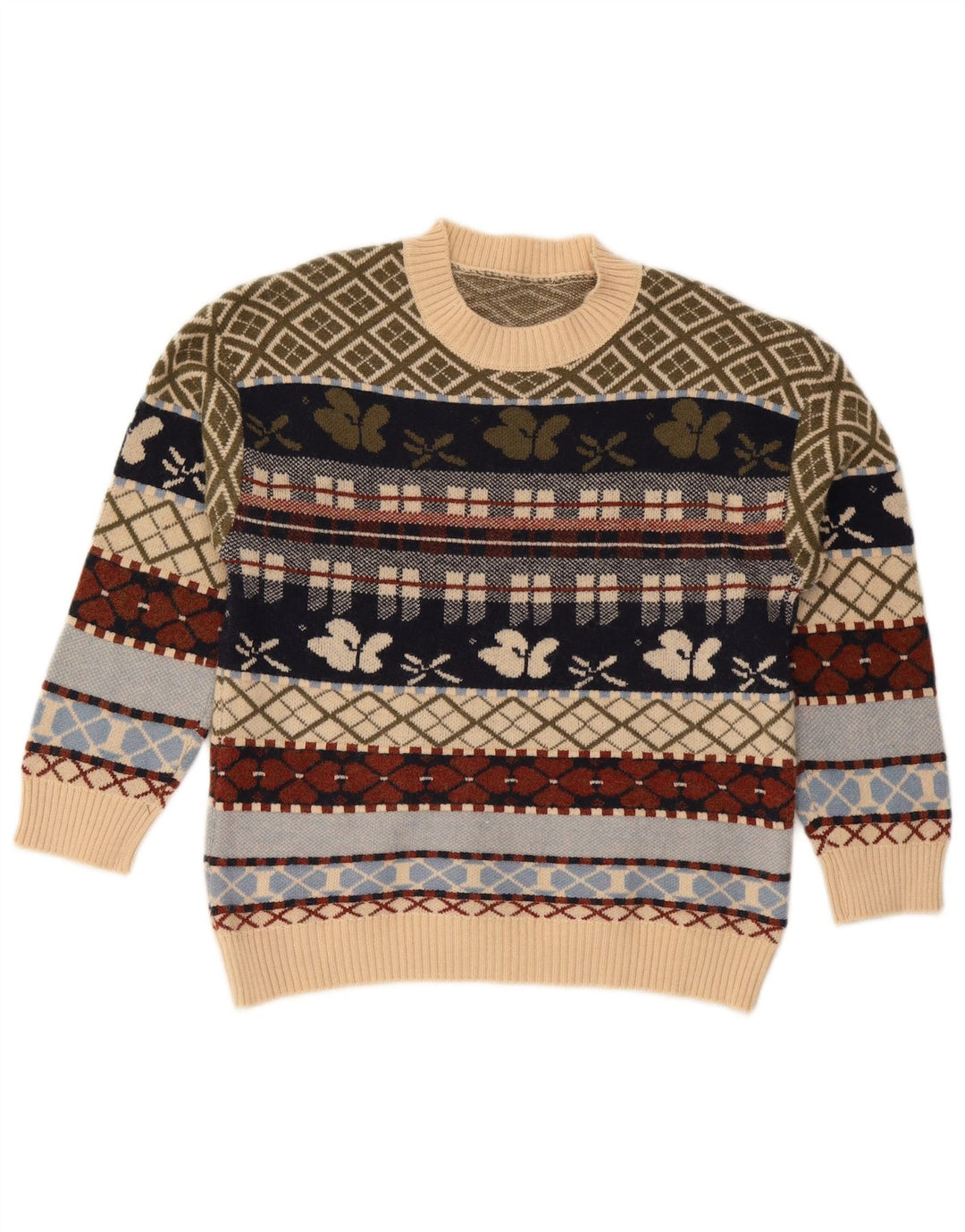 Vintage Dame Crew Neck Jumper Sweater UK 10 Small Multicolored Geometric