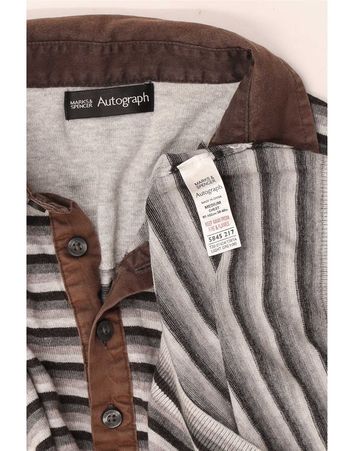 Marks & Spencer herre autograf poloshirt mellemgrå stribet polyester