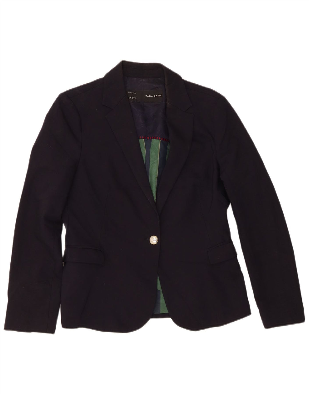 Zara Dame 1 Knap Blazer Jacket UK 14 Large Navy Blue Polyester