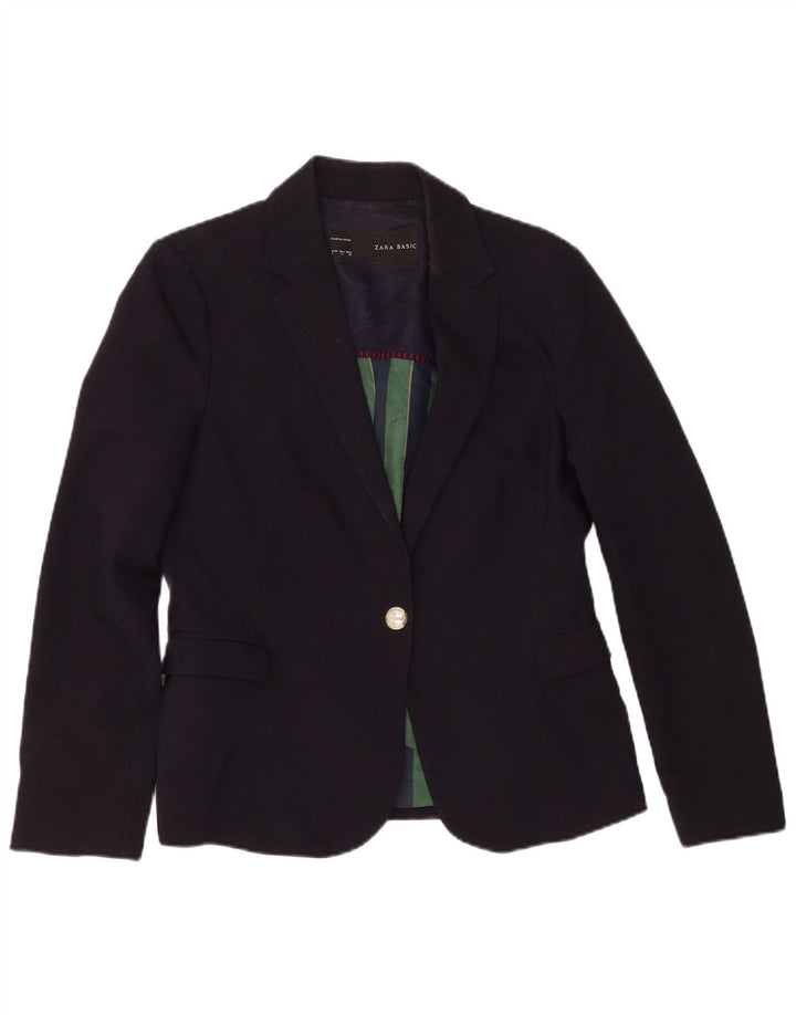 Zara Dame 1 Knap Blazer Jacket UK 14 Large Navy Blue Polyester