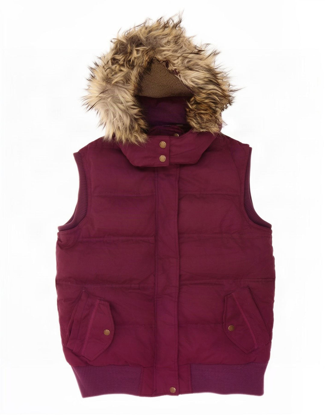Fat Face Dame Hætte Polstret Gilet UK 12 Medium Maroon Polyester