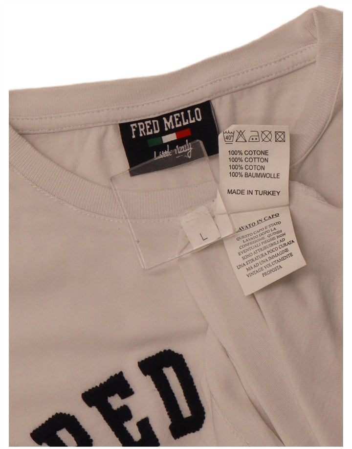 FRED MELLO Herre Grafisk T-Shirt Top Stor Hvid Bomuld