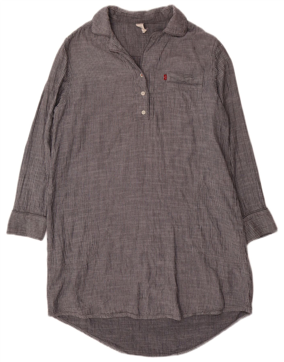Levi's Dame Pullover Shirt Dress UK 16 Large Grey Pinstripe Bomuld