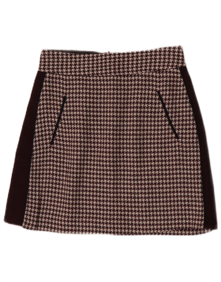 Zara Dame Mini-nederdel XS W24 Burgundy Houndstooth