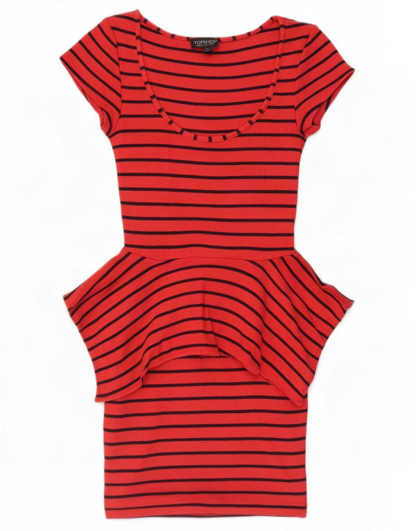 Topshop Womens Peplum Dress UK 8 Lille rødstribet bomuld