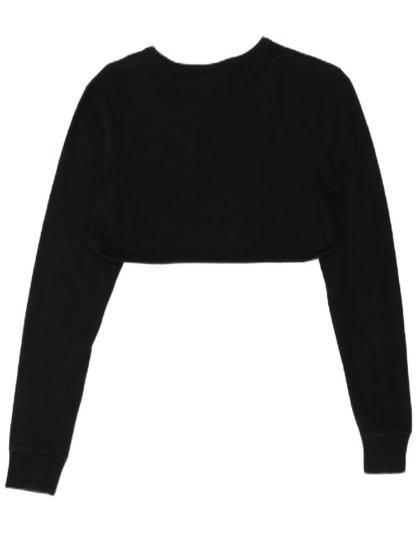 Champion Womens Crop Graphic Sweatshirt Jumper UK 6 XS Black Bomuld