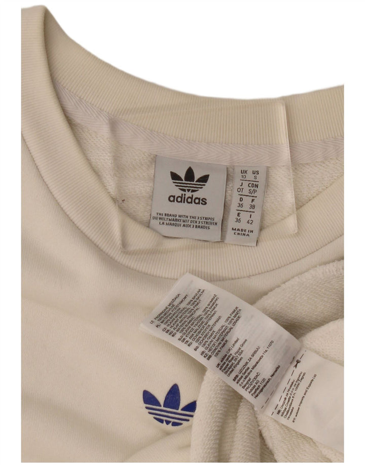 Adidas Dame Grafisk Oversized Sweatshirt Jumper UK 10 Small Off White