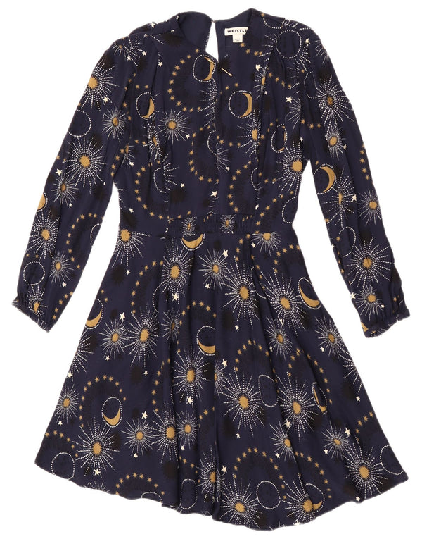Whistles Dame Langærmet A-Line Kjole UK 6 XS Navy Blue Floral Viscose