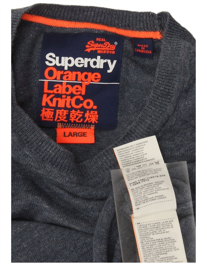 Superdry Sweater med rund hals til mænd, stor, blå flækket bomuld