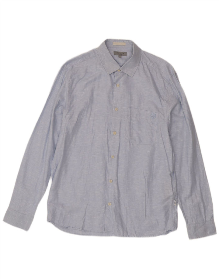 Ted Baker Herreskjorte str. 4 Large Blå Flecked Linen