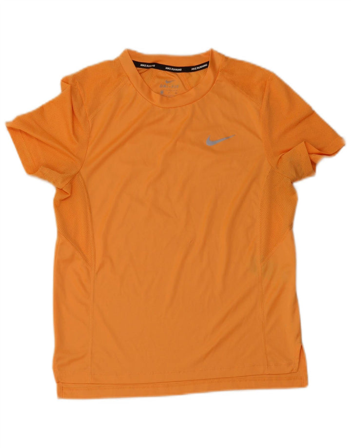 Nike Dame Dri Fit T-Shirt Top UK 10 Small Orange Polyester