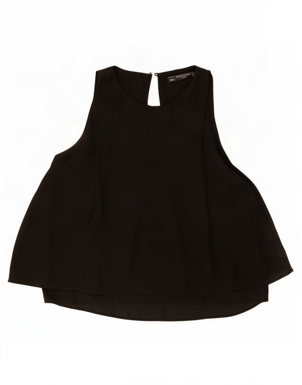 Zara Dame Trafaluc ærmeløs bluse Top UK 6 XS Sort