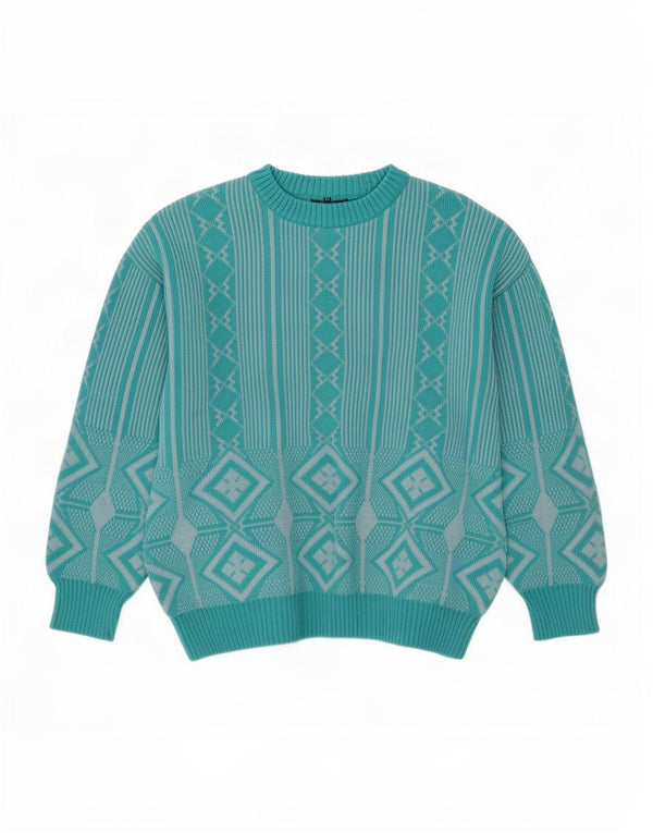Vintage Womens Boat Neck Jumper Sweater UK 16 Large Blue Geometric