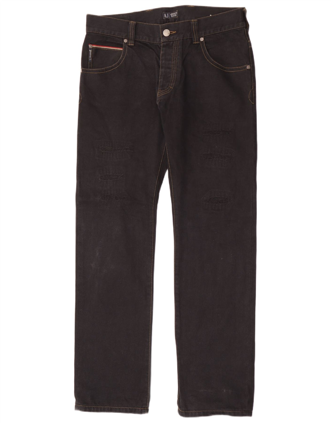 Armani Herre Distressed Straight Jeans W34 L34 Sort Bomuld