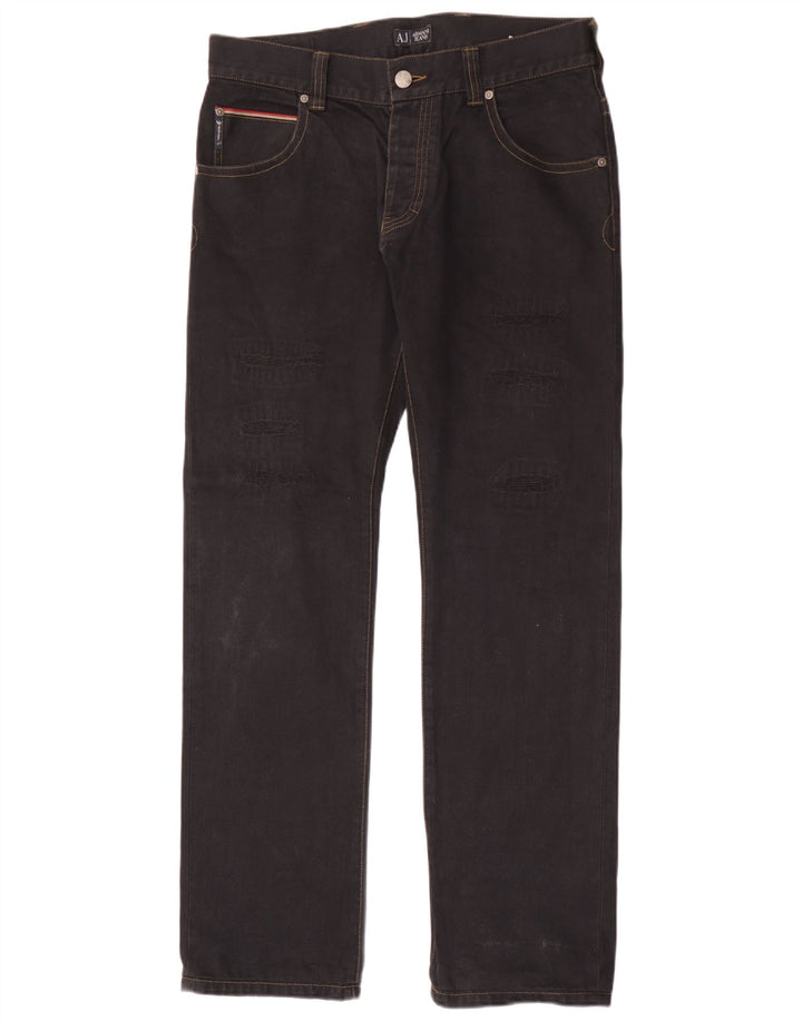 Armani Herre Distressed Straight Jeans W34 L34 Sort Bomuld