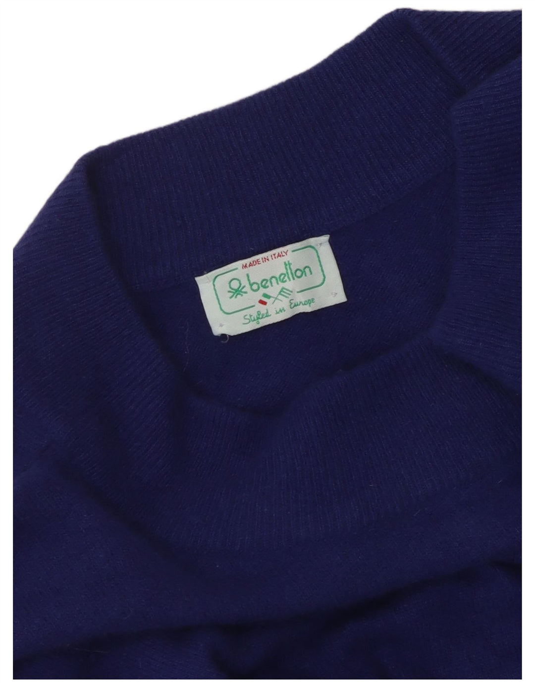 Benetton Womens Crop Boat Neck Jumper Sweater UK 14 Medium Blue Geometric