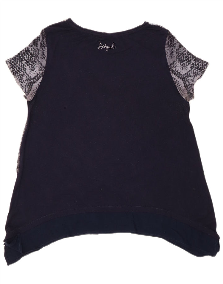 Desigual Dame Grafisk Tunika Top UK 14 Medium Navy Blue Floral