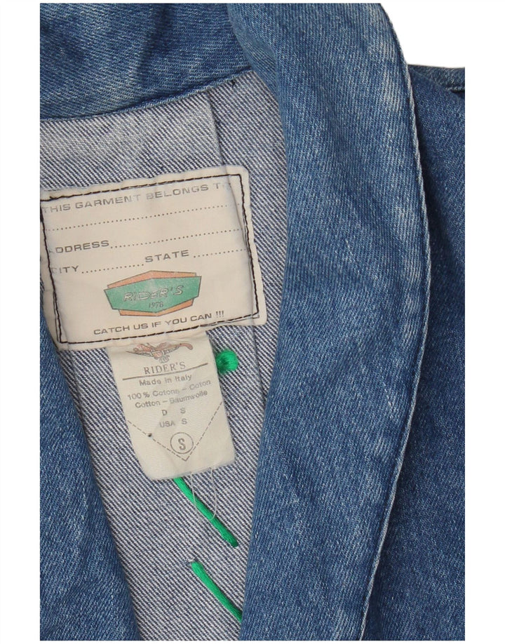 Vintage Dame Crop Denim Jacket UK 10 Small Blue Cotton