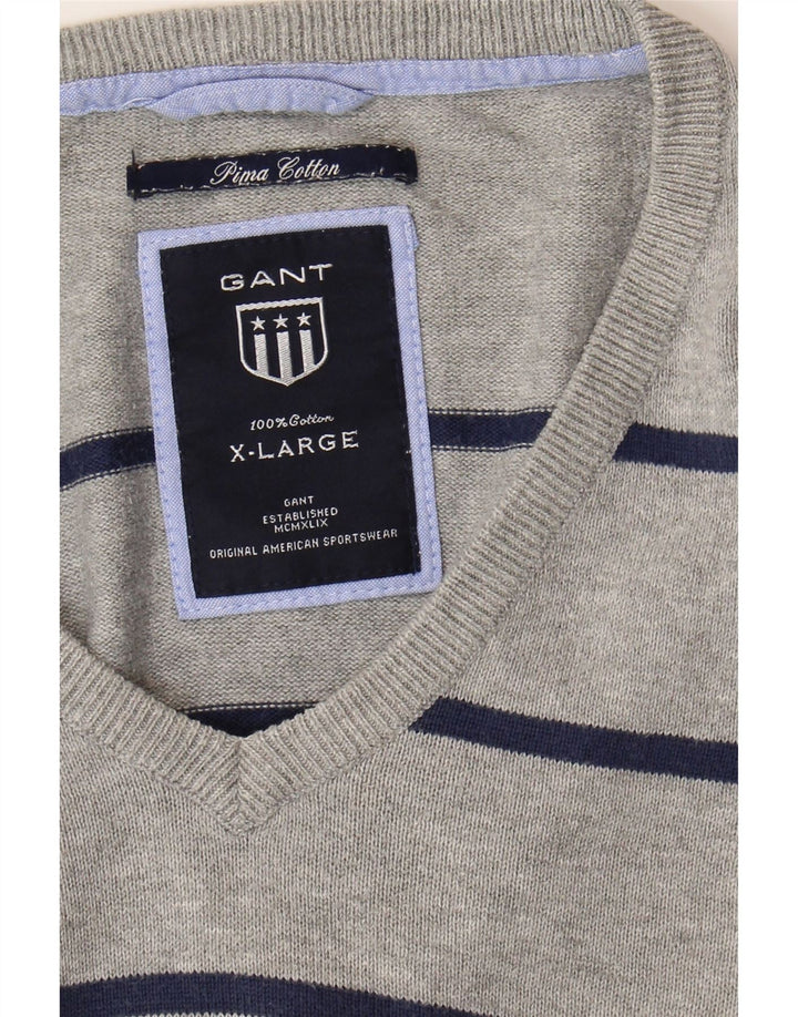 Gant Herre V-hals sweater XL Gråstribet bomuld