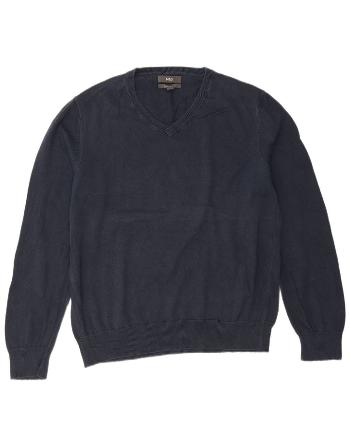 Marks & Spencer Herre V-hals sweater Stor marineblå bomuld
