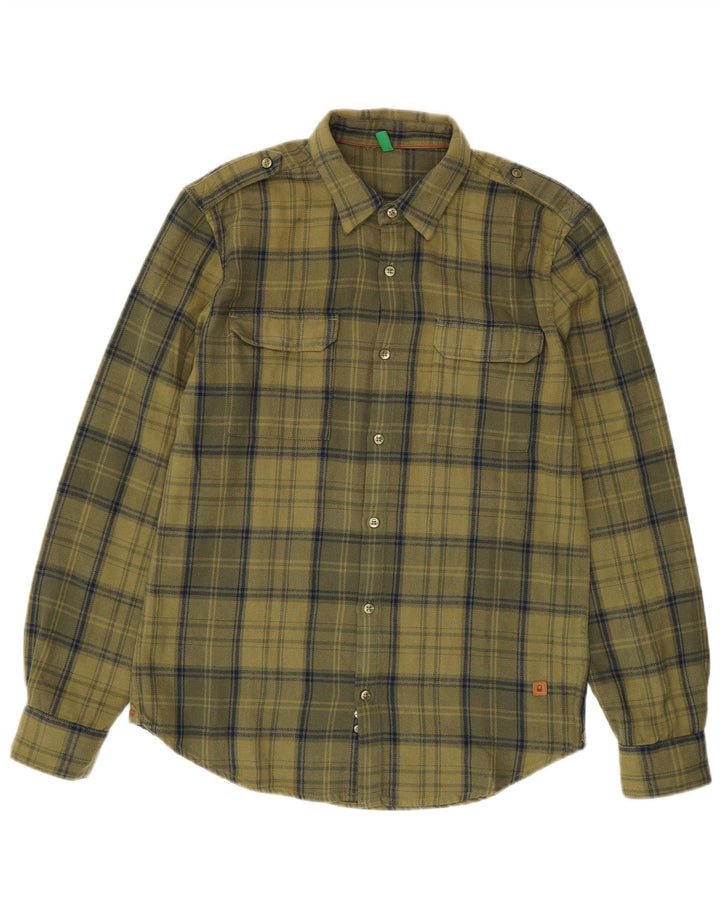 Benetton Herre Flanelskjorte Medium Khaki Ternet Bomuld