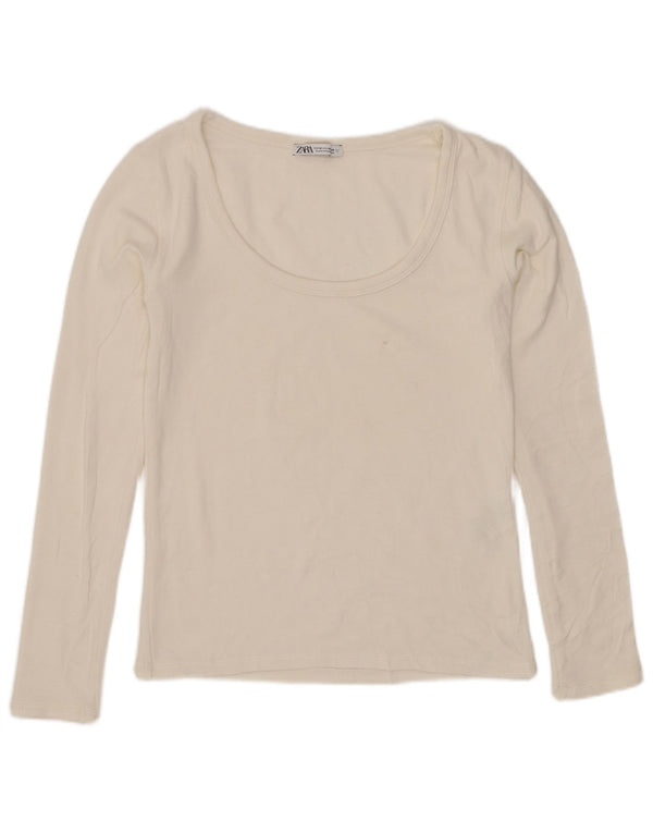 Zara Womens Crop Top Langærmet UK 12 Medium White Bomuld