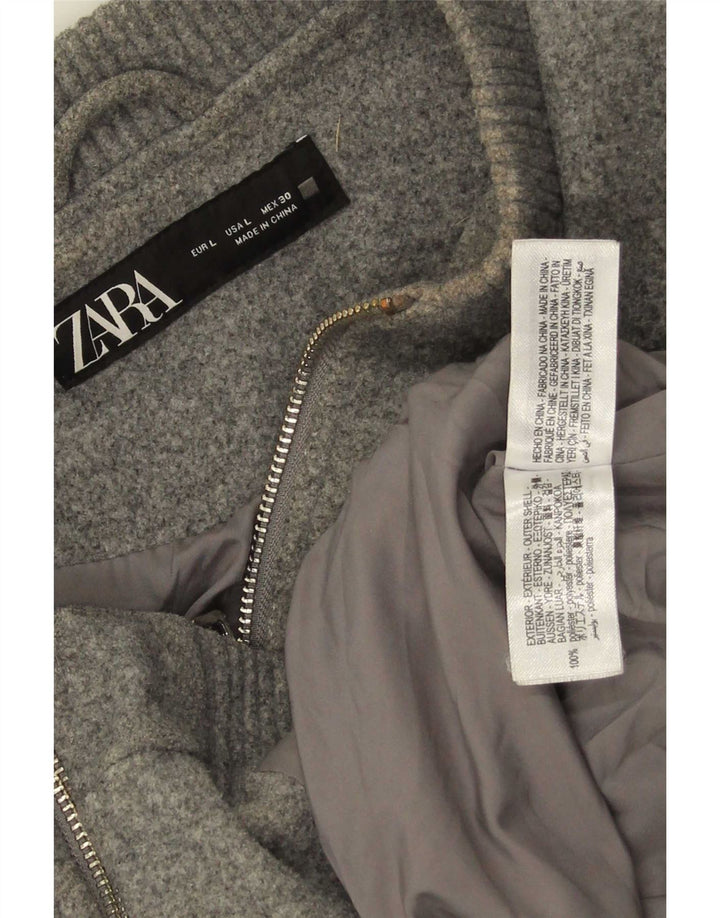 Zara Bomber Jacket UK 40 Large Grå Flecked Polyester