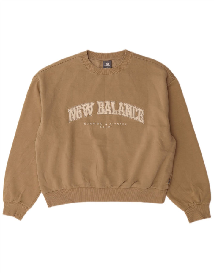 New Balance Dame Grafisk Oversized Sweatshirt Jumper UK 10 Small Beige