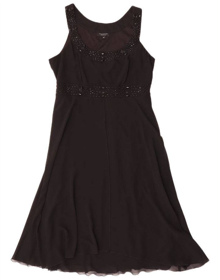 Debenhams Dame Ærmeløs A-Line Kjole UK 14 Medium Sort Polyester