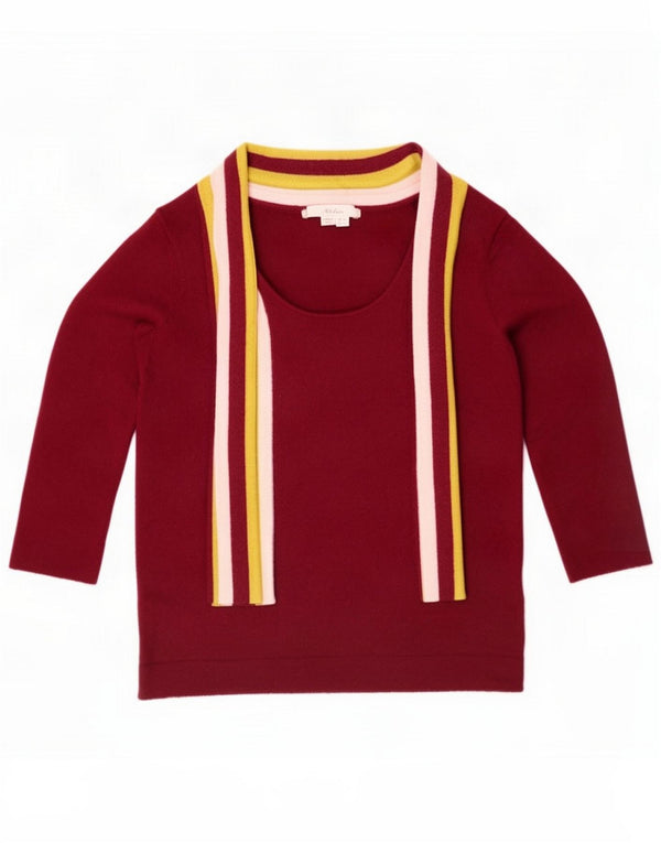 Boden Womens Boat Neck Jumper Sweater UK 10 Small Burgundy Striped