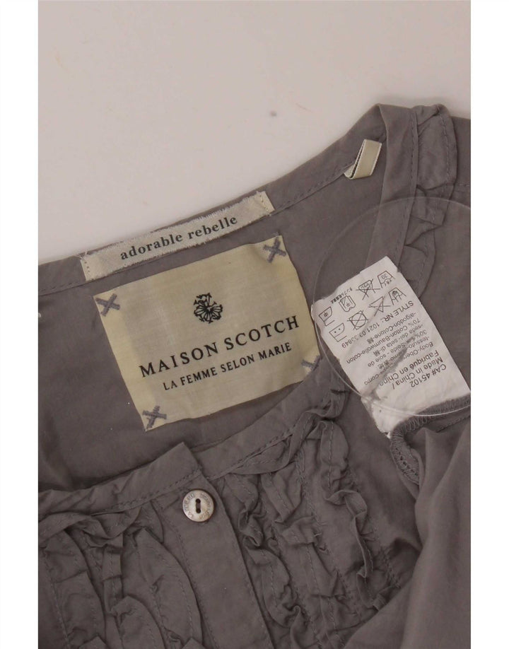 Maison Scotch Dame Langærmet Flæse Front Bluse Top UK 12 Medium Grå