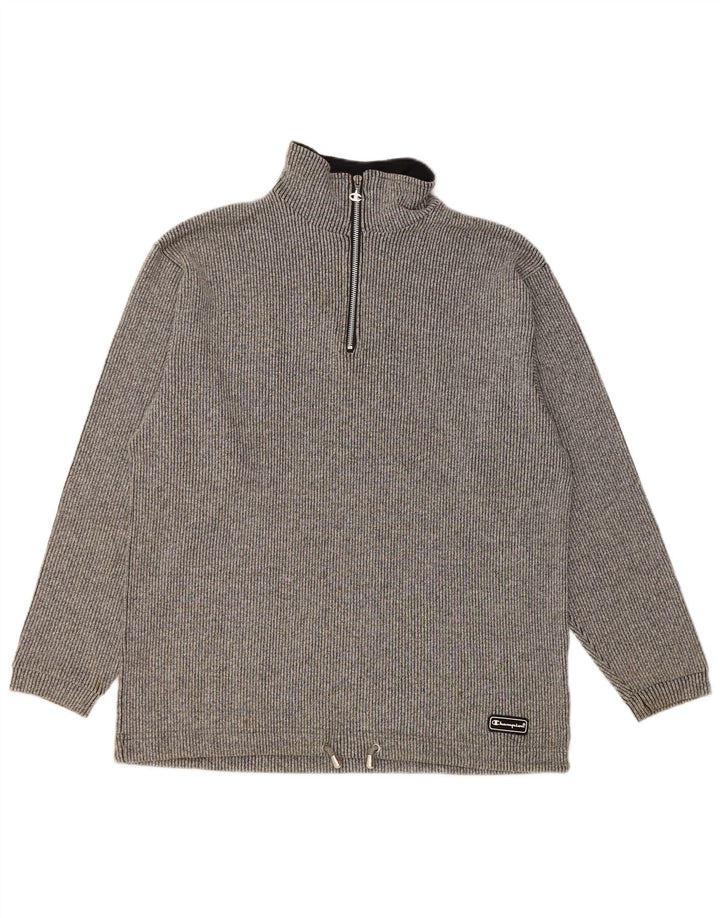 CHAMPION Mens Zip Neck Jumper Sweater Medium Grey