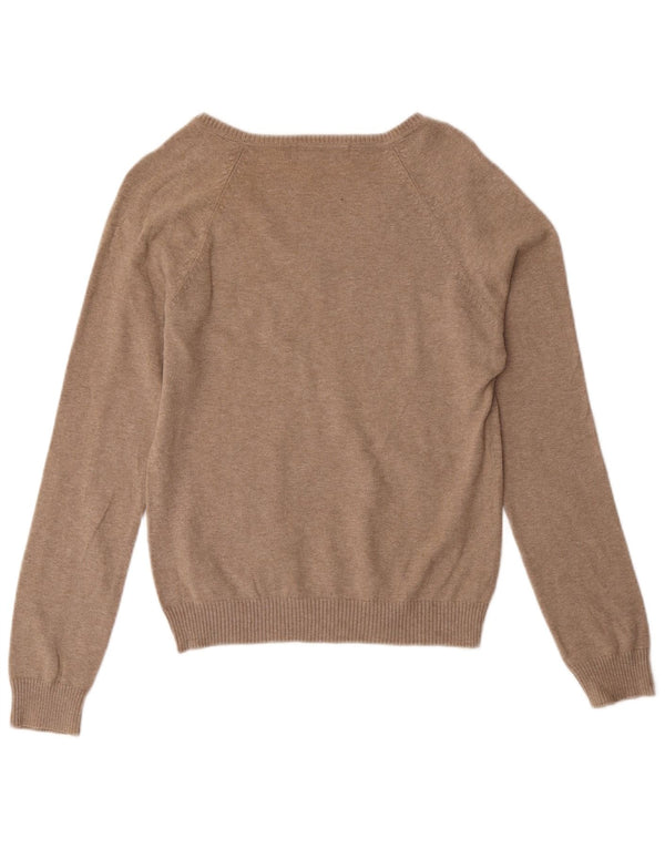 Zara Dame V-hals sweater UK 14 Stor brun bomuld