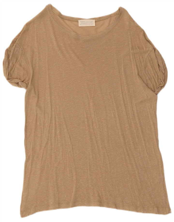 Zara Dame T-Shirt Top UK 14 Stor Beige Flecked