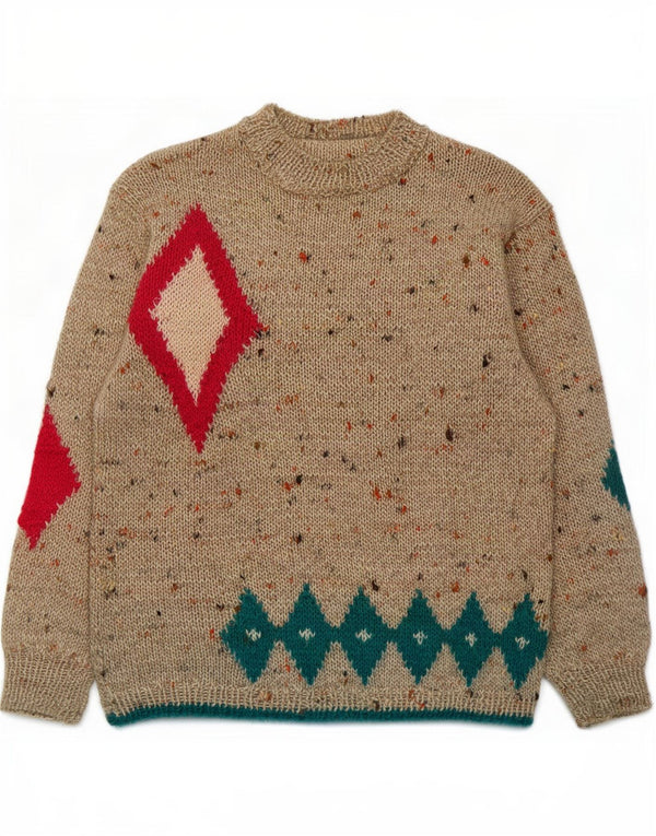 Vintage Dame Turtle Neck Jumper Sweater UK 14 Medium Beige Argyle/Diamond