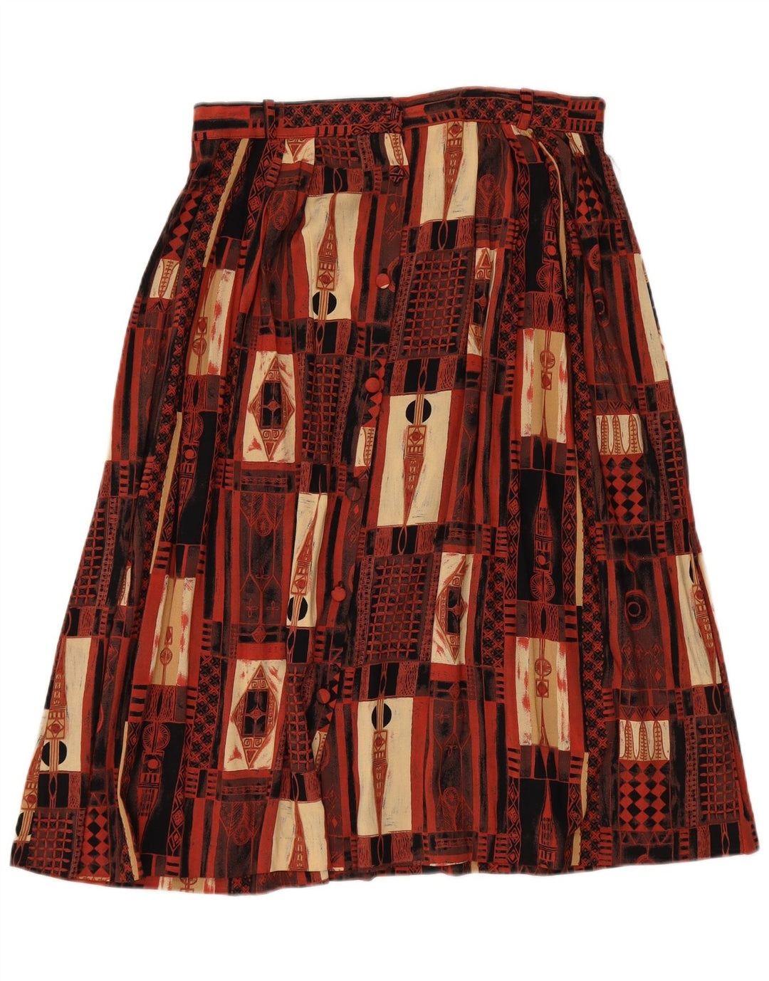 VINTAGE Womens A-Line Skirt UK 20 2XL W34 Brown Patchwork Viscose