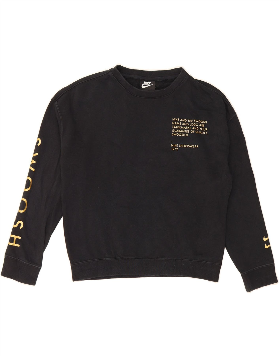NIKE Womens Standard Fit Graphic Sweatshirt Jumper UK 14 Medium Black Vintage Nike and Second-Hand Nike from Messina Hembry 