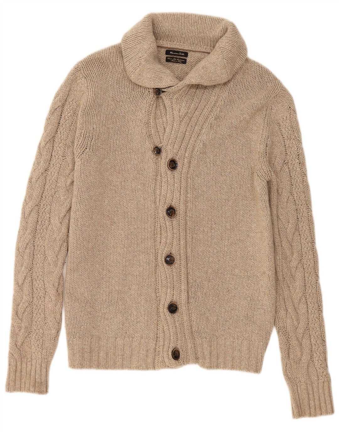 Massimo Dutti Herre Cardigan Sweater Stor Beige Uld