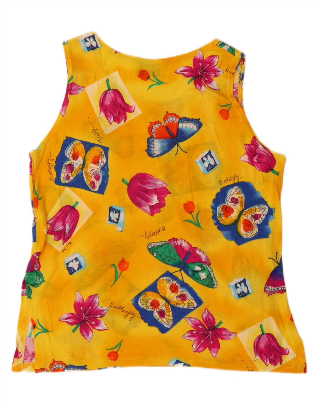 VINTAGE Womens Sleeveless Blouse Top IT 44 Medium Yellow Floral Viscose Vintage Vintage and Second-Hand Vintage from Messina Hembry 