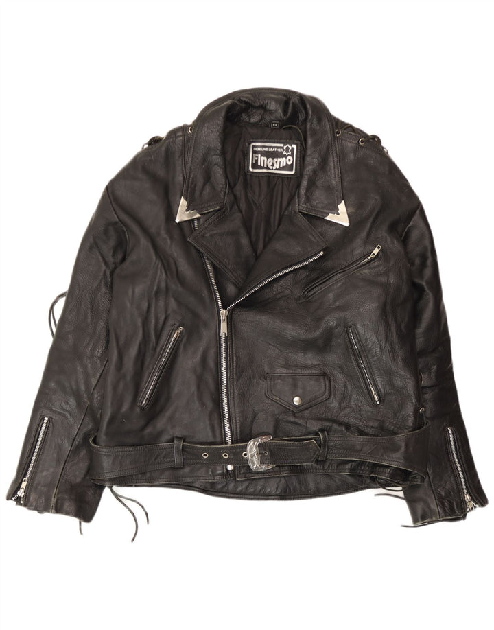 Vintage Læder Biker-jakke til mænd Stor sort læder